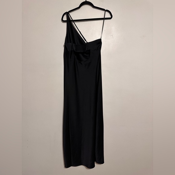AllSaints Studio One-Shoulder Maxi Slip Slit Dress Black Size Large - Picture 6 of 8